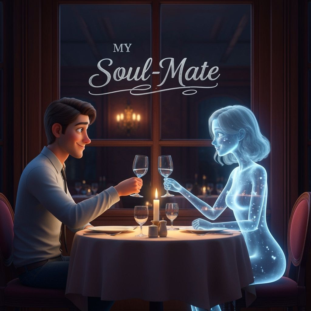 Romantic CGI Animation of Man Toasting Ghostly Soulmate