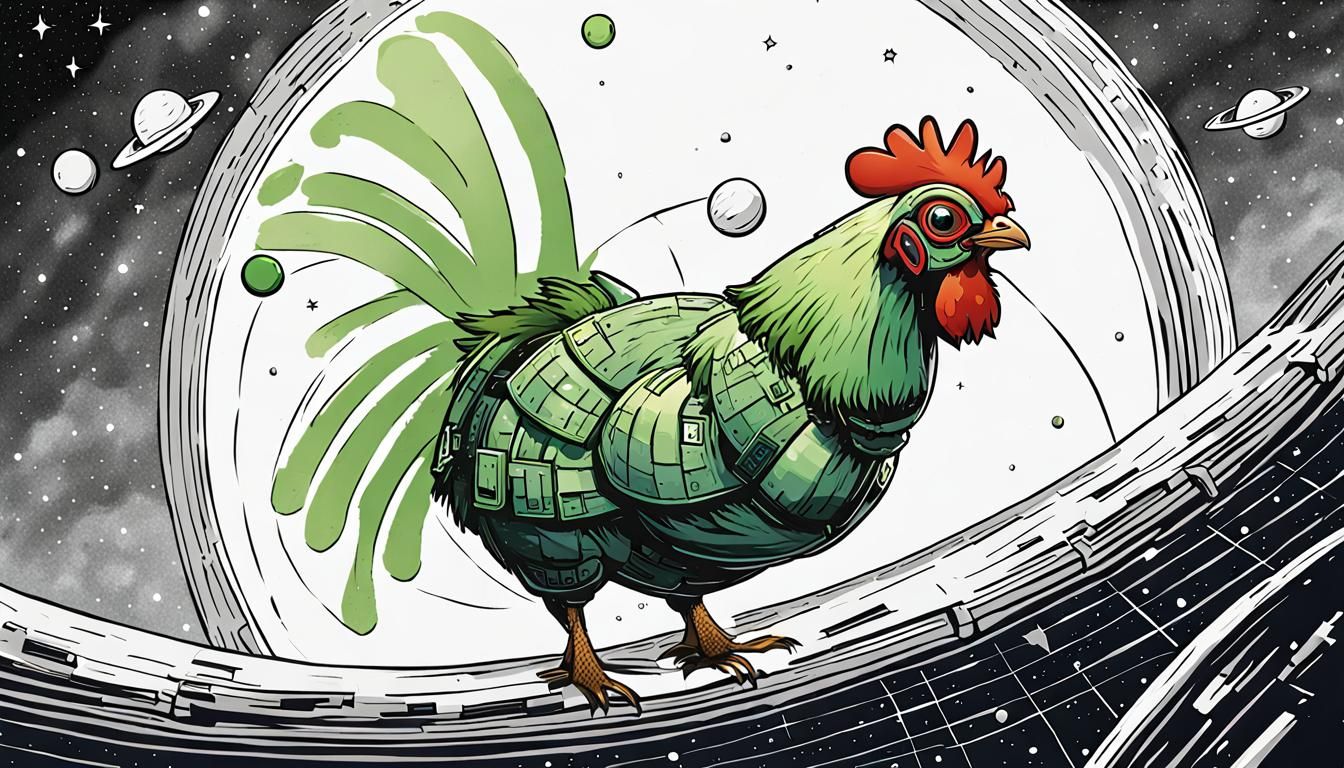 Alien Chicken in Orbit: Colored Ink Poster