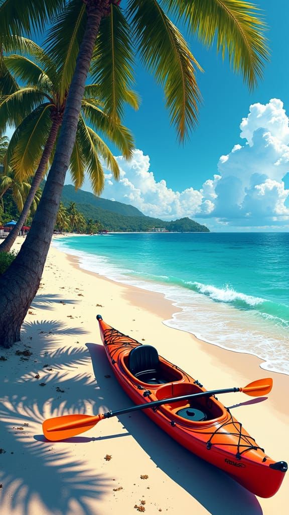 Kayak on Tropical Beach in Graffiti Art Style
