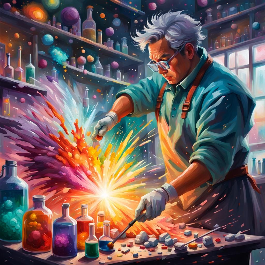 Colorful Explosion in Scientist's Lab: Fantasy Art