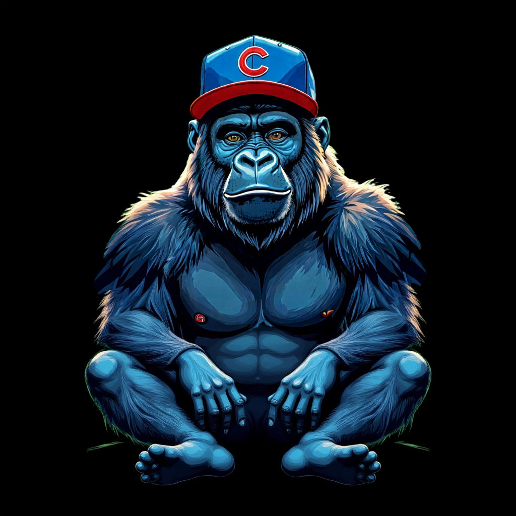 Gorilla Peace Sign with Chicago Cubs Hat