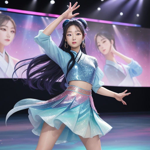Vibrant K-Pop Idol in Dynamic Dance Turn