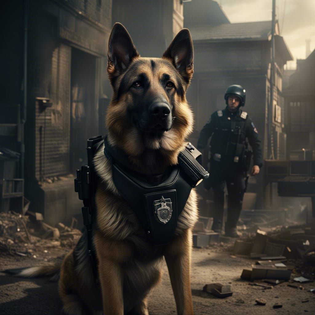 German Shepherd Police Dog in Digital Matte Painting