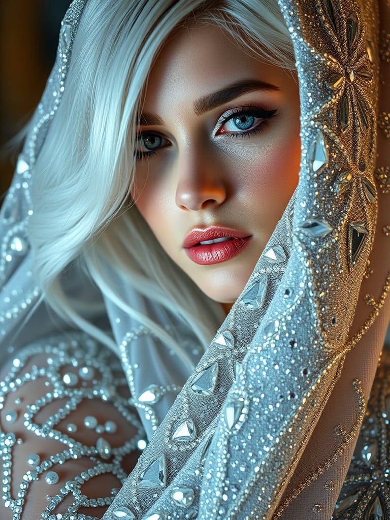 Diamond Gown: A Woman Bathed in Silver Light