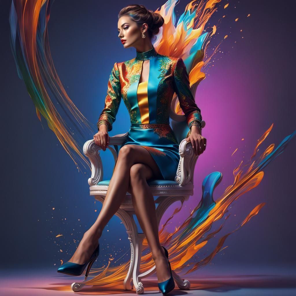 Elegant Woman in Dress: Hyperrealistic Splash Art