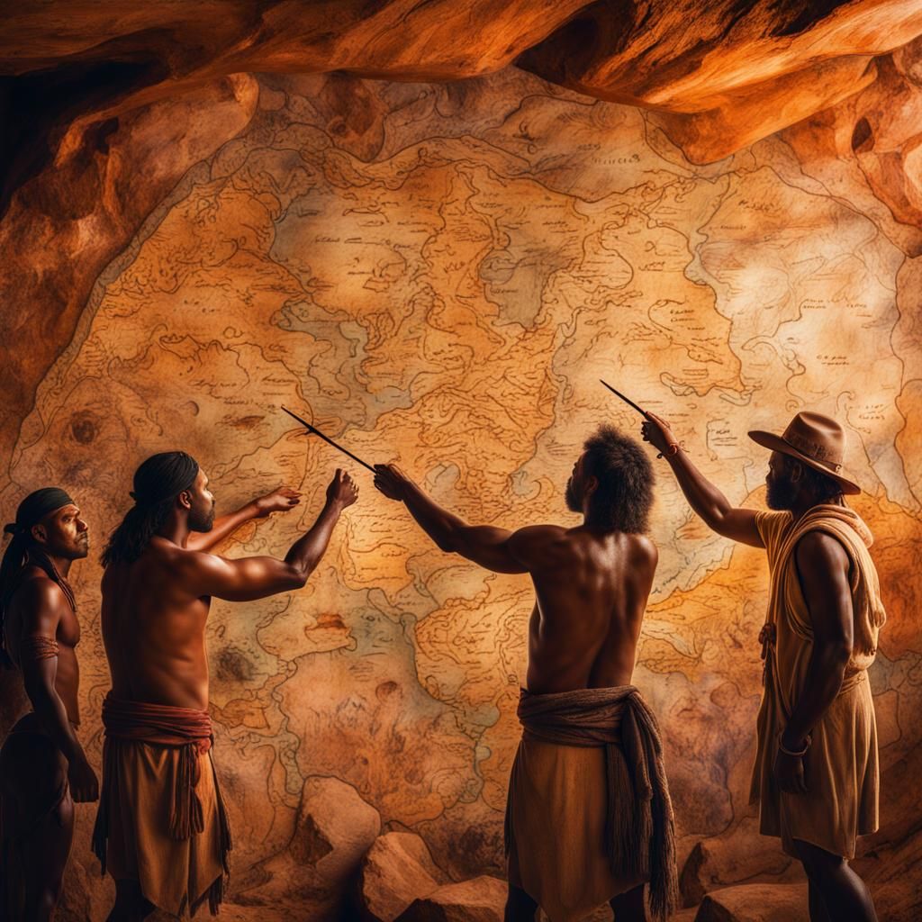 Aboriginal Men Study Ancient Map: Hyperrealistic Art