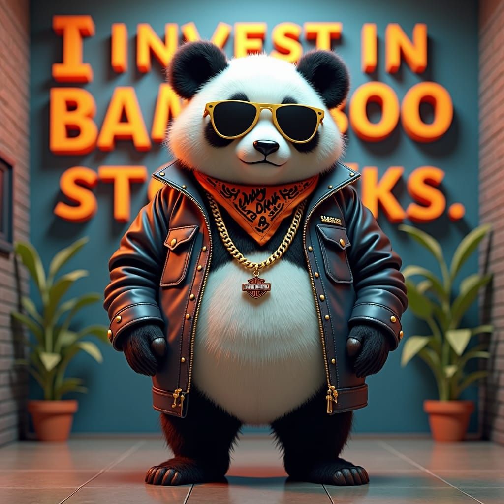 Hipster Panda in Harley Jacket: 3D Render
