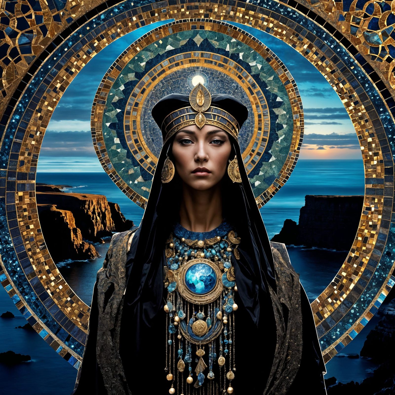 Moon Priestess Mosaic with Sacred Architecture