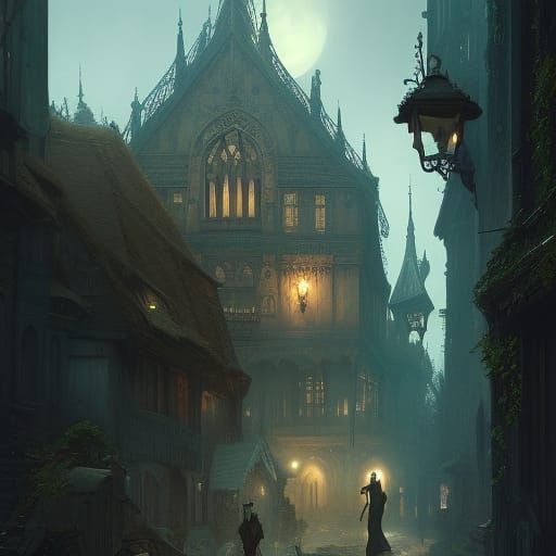 Dark Fantasy Gothic Village in Deep Color