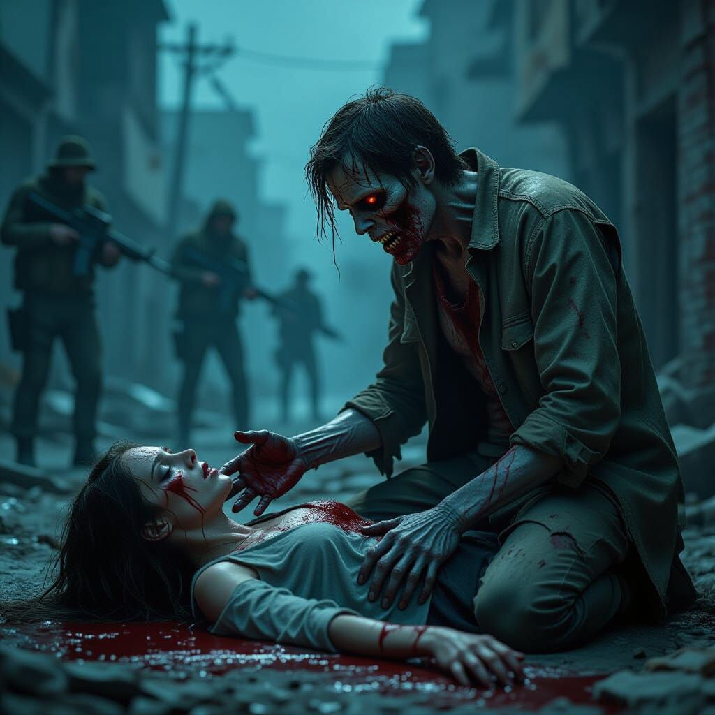 Distraught Zombie Kneeling in Despair