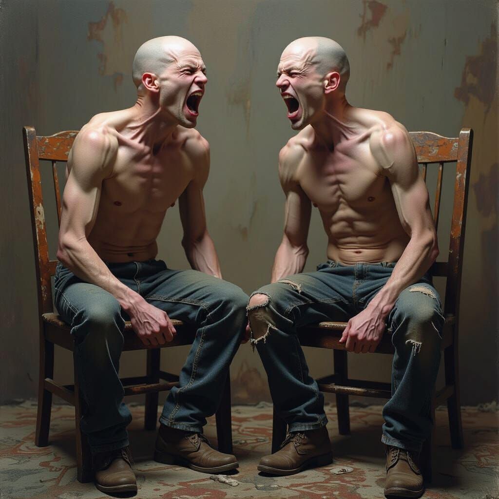 Furious Bald Men Scream in Dark Fantasy Style