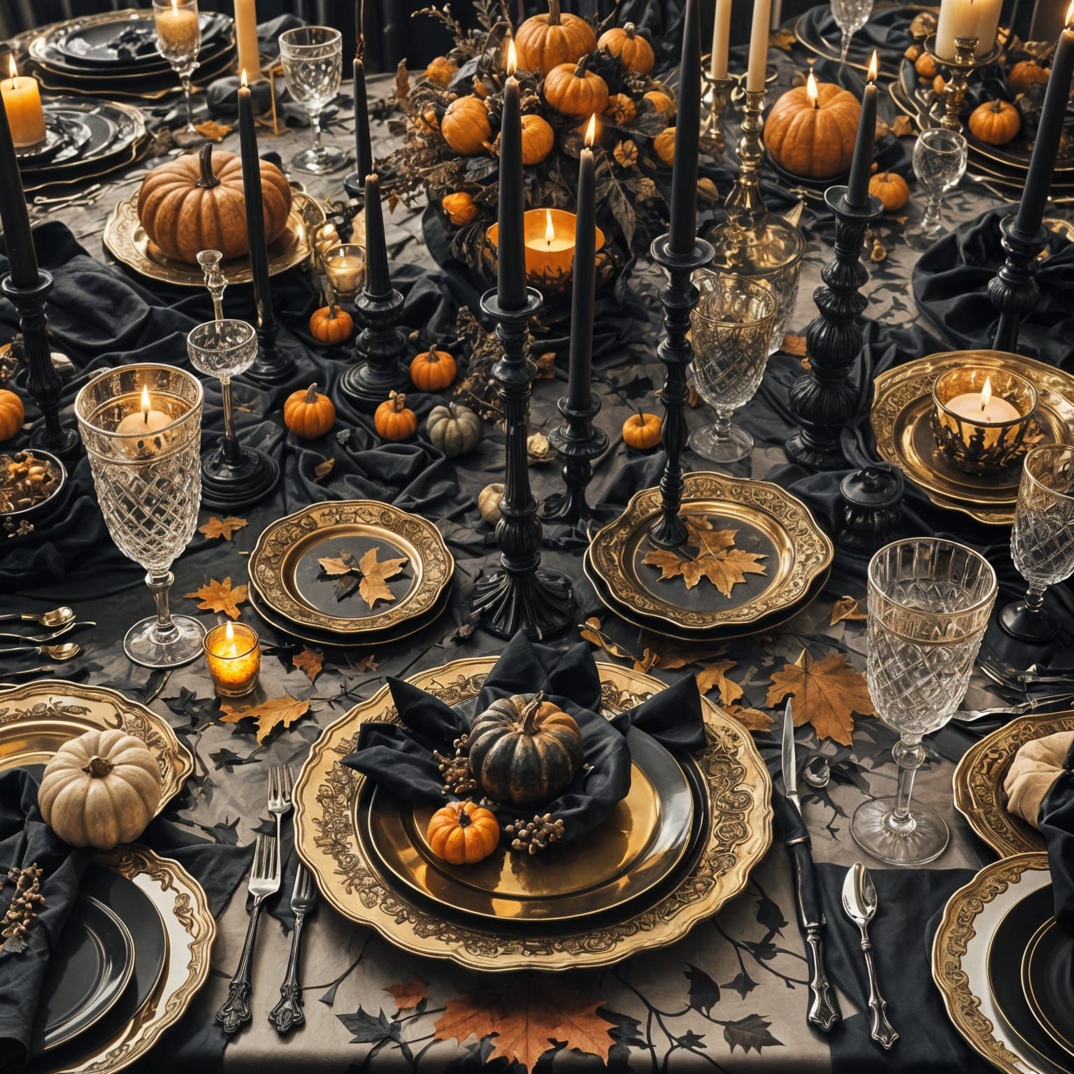 Gothic Halloween Dining Table with Golden Details