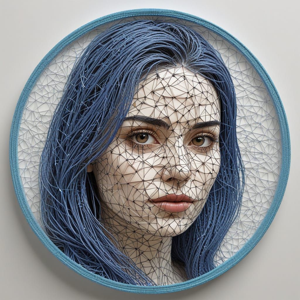 Detailed String Art Portrait in Geometric Patterns