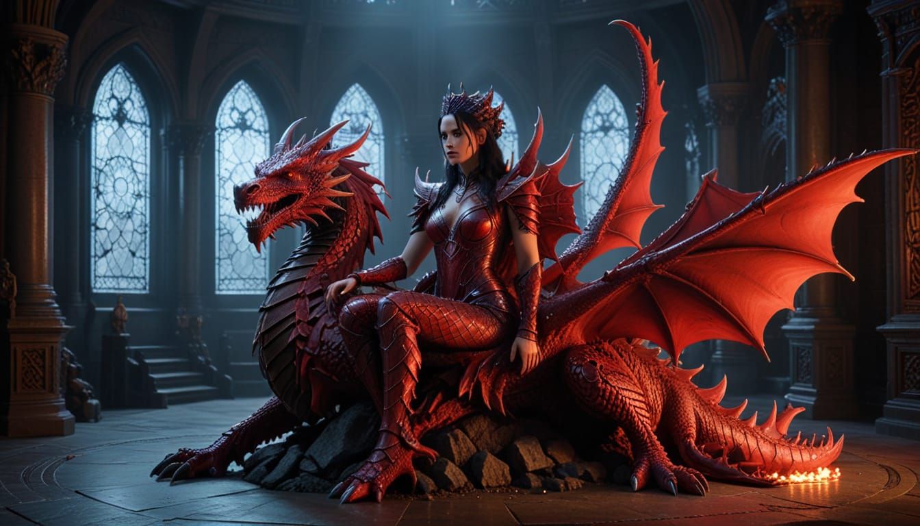 Ethereal Dragon Queen in Opulent Throne Room