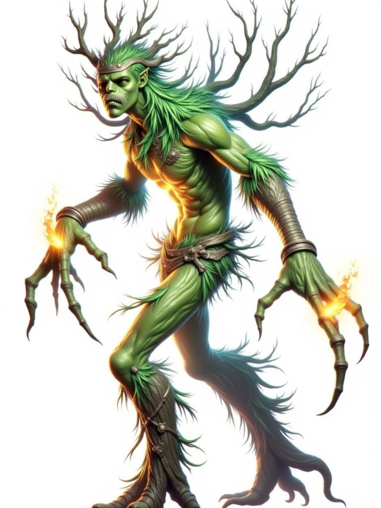 Treant Mage Conjures Arcane Fire in Mystical Forest