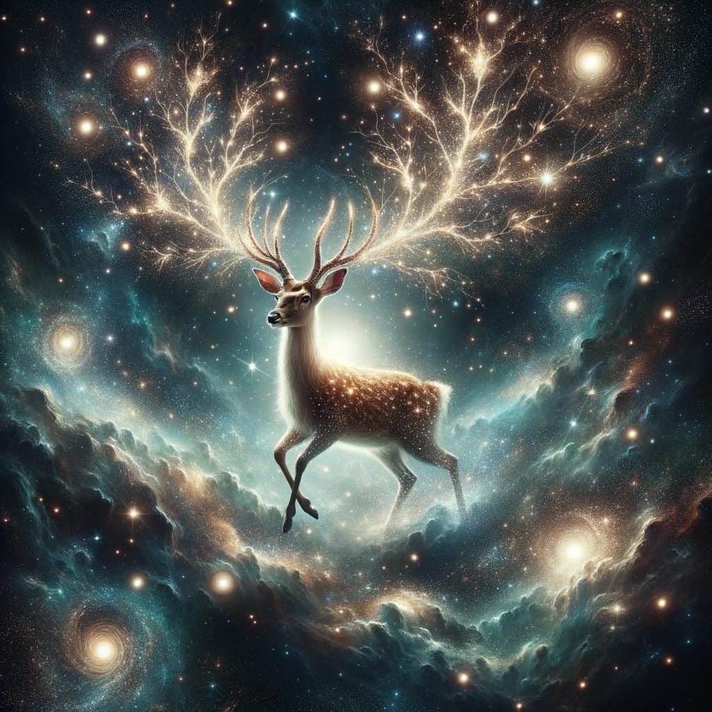 Mystic Deer Immersed in Interstellar Scene