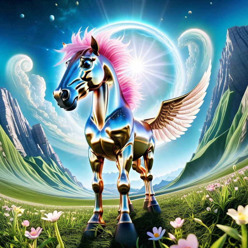 Celestial Horse in Springtime: Cinematic Wide Angle