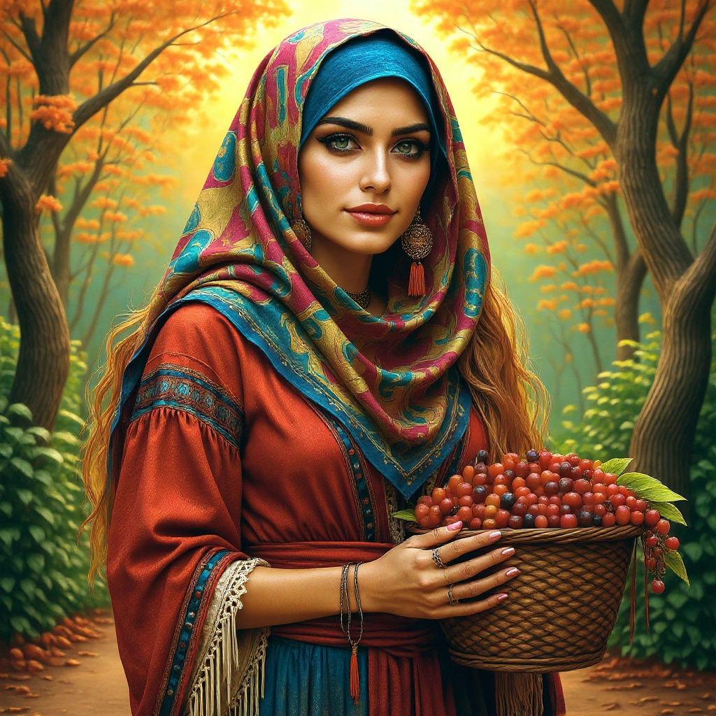 Romani Woman with Berries in Enchanted Autumn Forest Oil Pai...