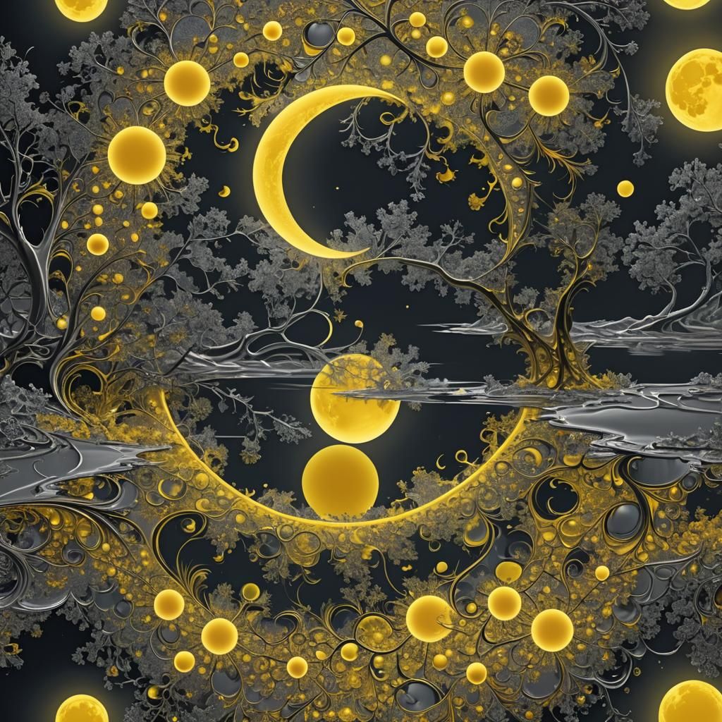 Neon Fractal Moon Shines on Silver Lake