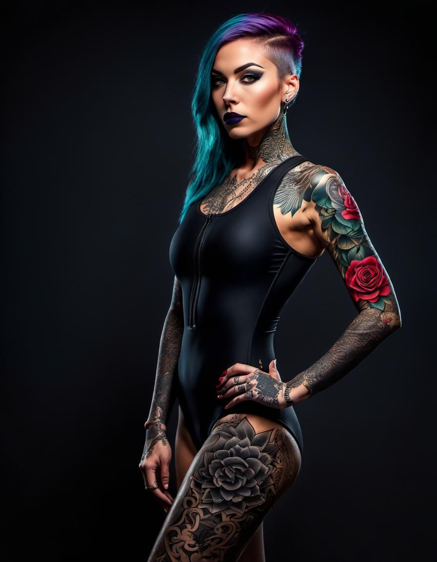 Tattooed Woman in Swimsuit: Edgy Fashion Photography