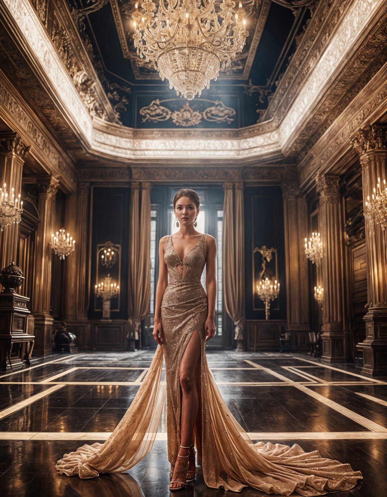 Sultry Hollywood Starlet in Luxurious Setting