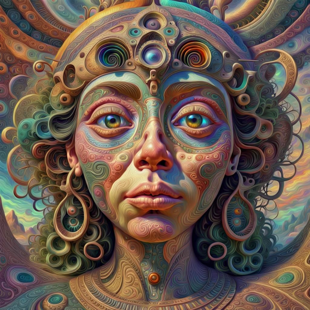 Deep Dream: Multicoloured Face with Intricate Details