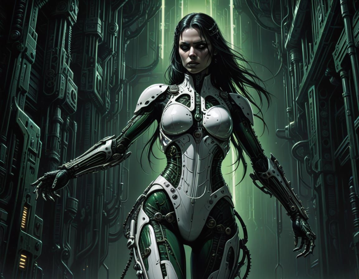 Cyberpunk Warrioress in White Armor