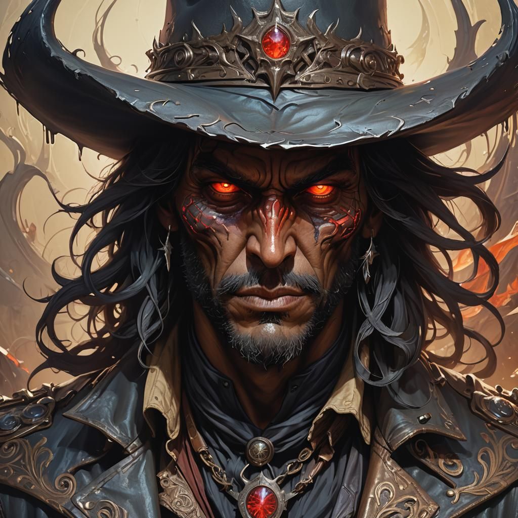Lovecraftian Cowboy Demon Portrait in Digital Art