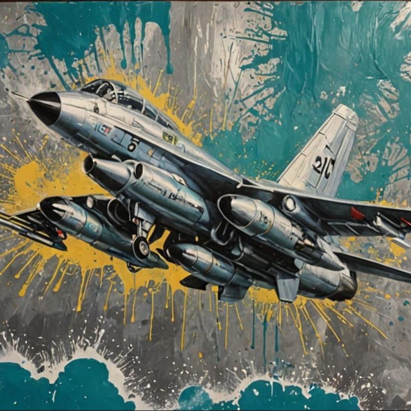 F16 Fighter Jet in Watercolor Oil Painting Style