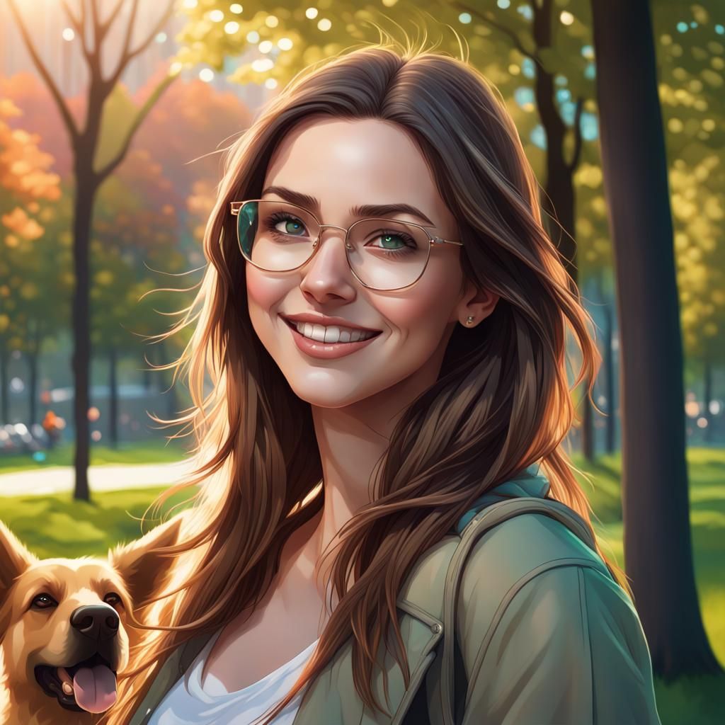 Woman and Dog Portrait in Hyperdetailed Style
