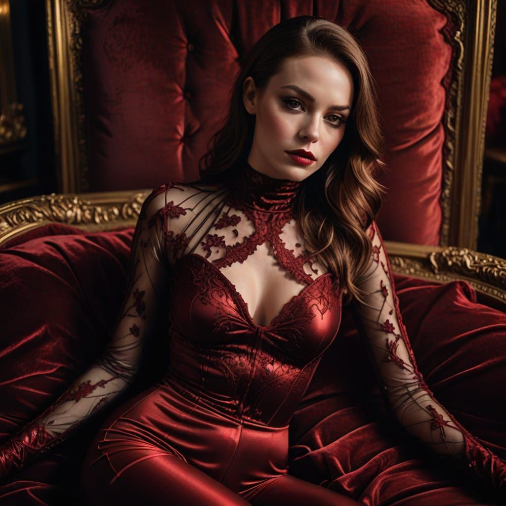 Woman in Luxurious Velvet Lair