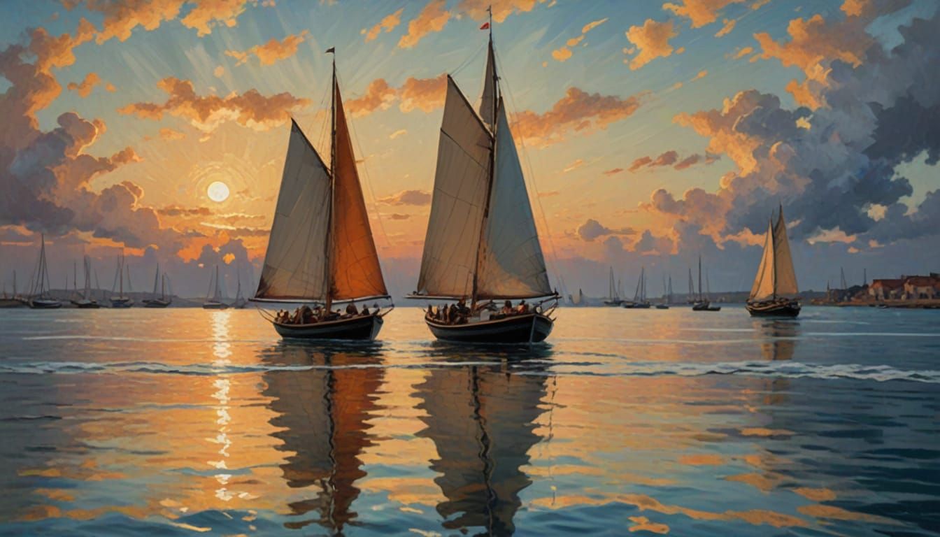 Sailors in a Sailboat during the Golden Hour, Captured in Vi...