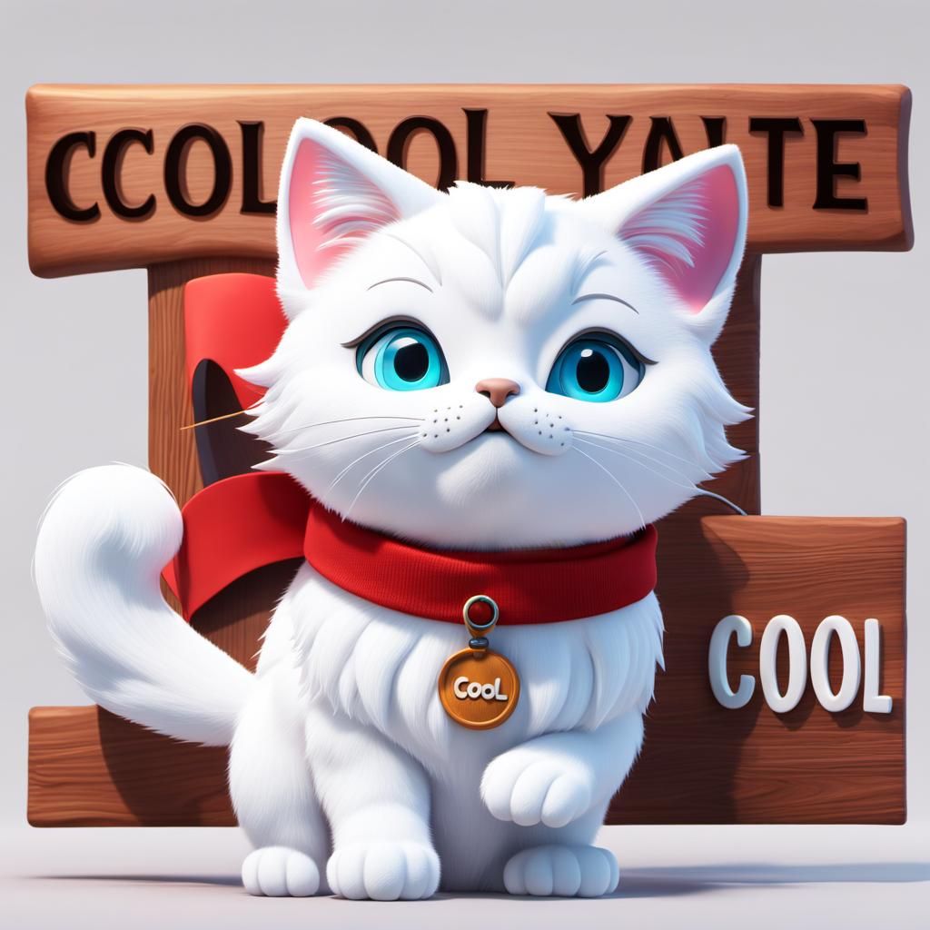 Cute Cat Holding Sign in 3D Digital Art