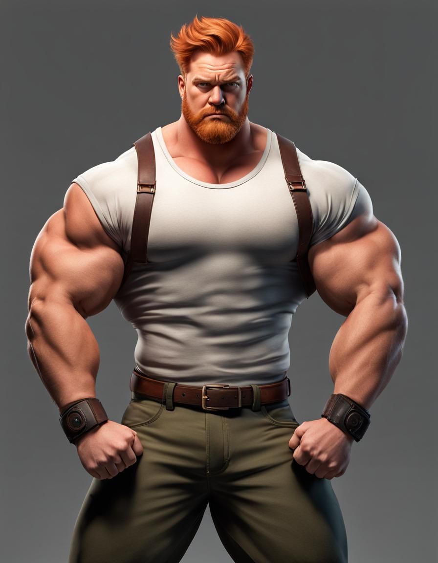 Muscular Ginger Man with Round Belly: Digital Art