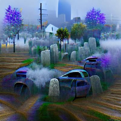 Misty Graveyard Cityscape
