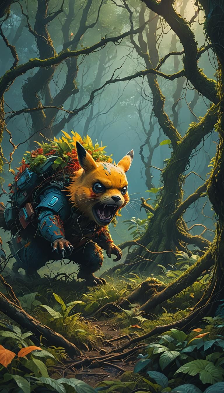 Deadpool Evades Pikachu's Father in Forest