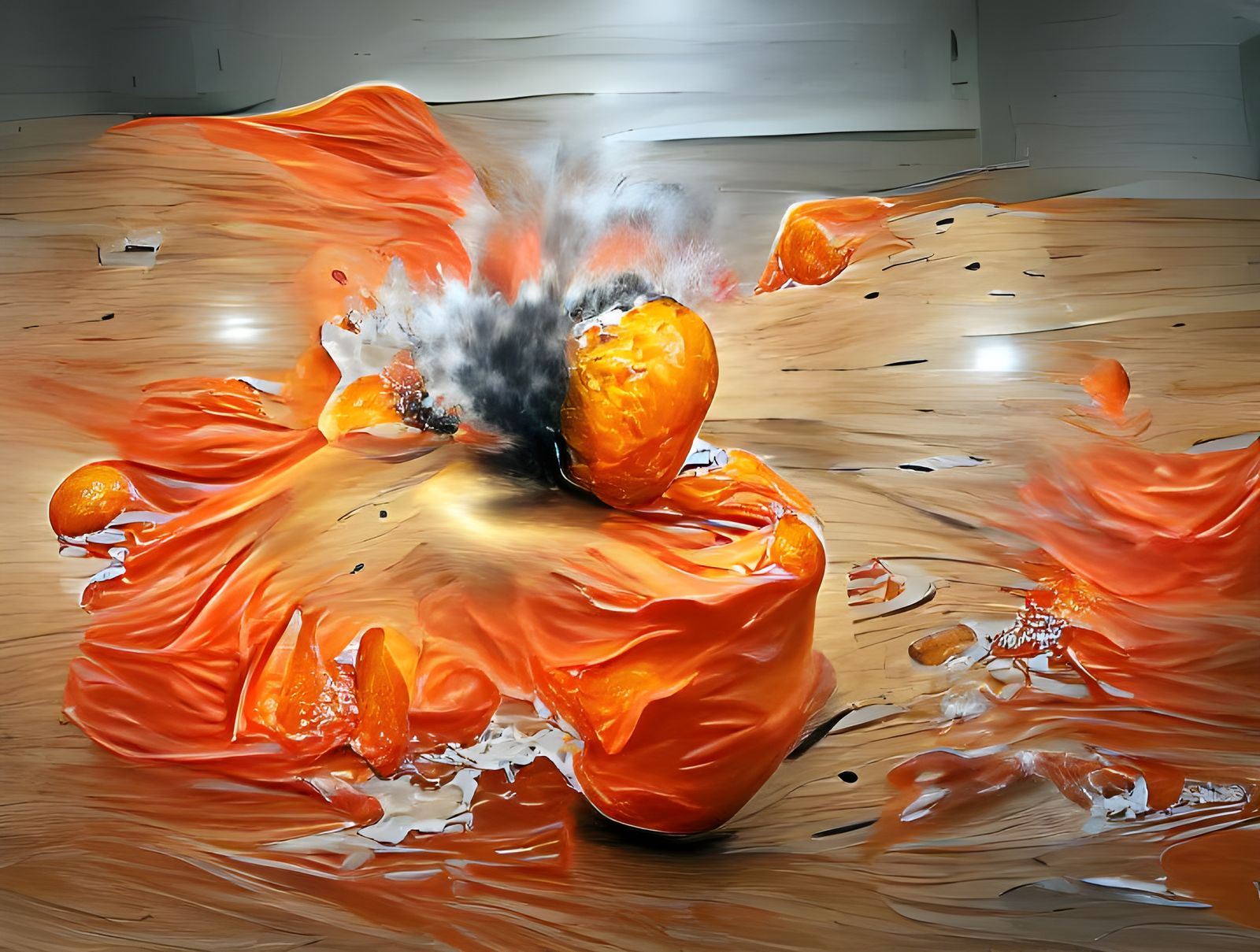 Exploding orange polished hyperrealism