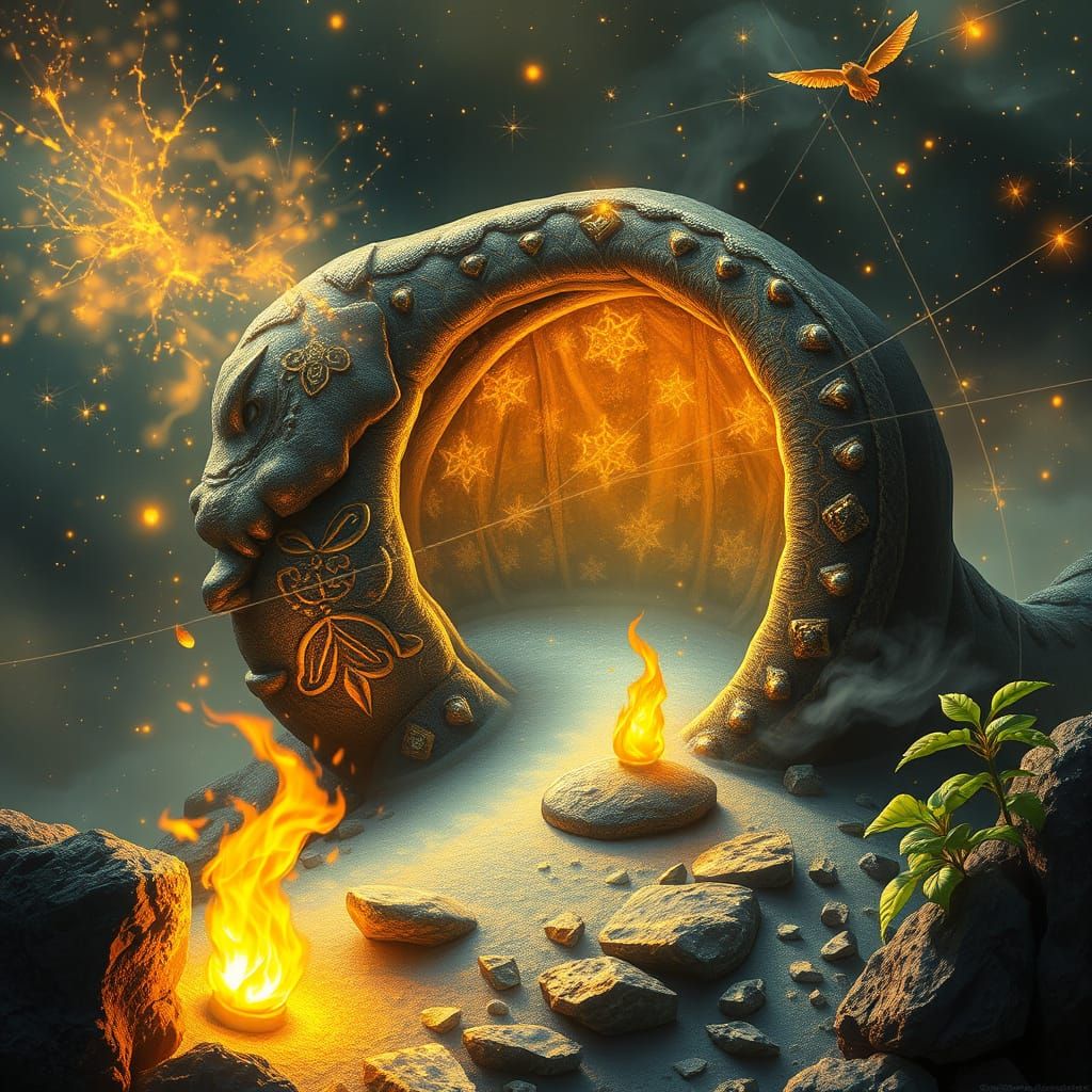 Surreal Fantasy Horn Enveloped in Golden Aura Magic