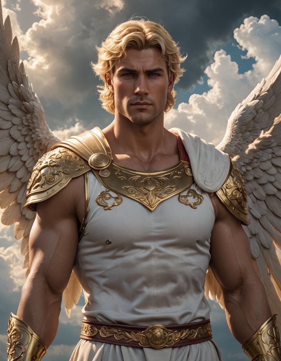 Portrait of Handsome Angel in Heavenly Light, 8K