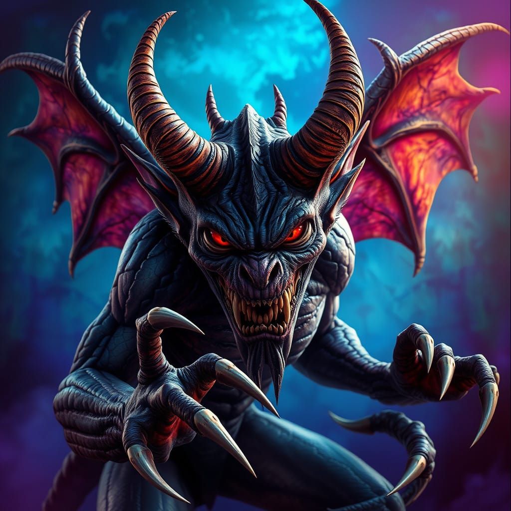 Surreal Demon Portrait in Hyperrealistic Style