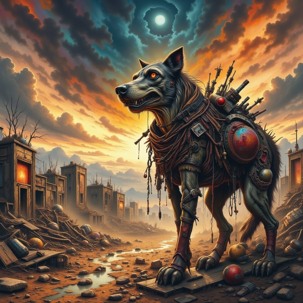 Loyal Dog Guarding Post-Apocalyptic Settlement