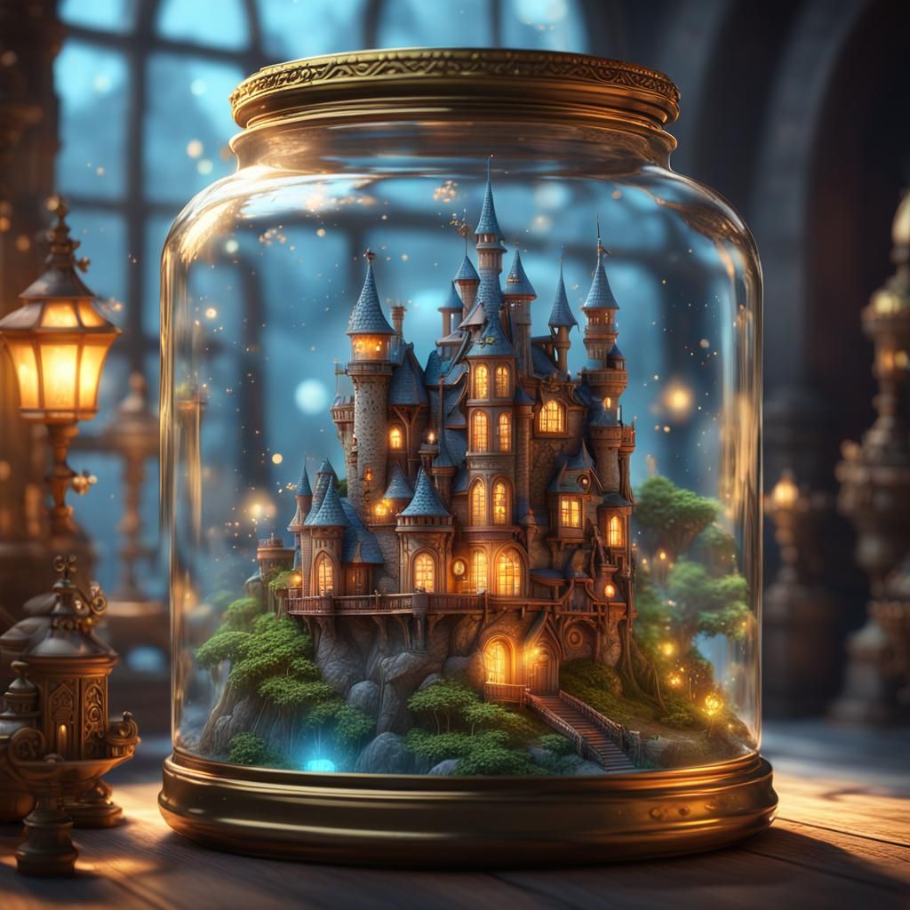 Steampunk Fairytale Castle in a Jar