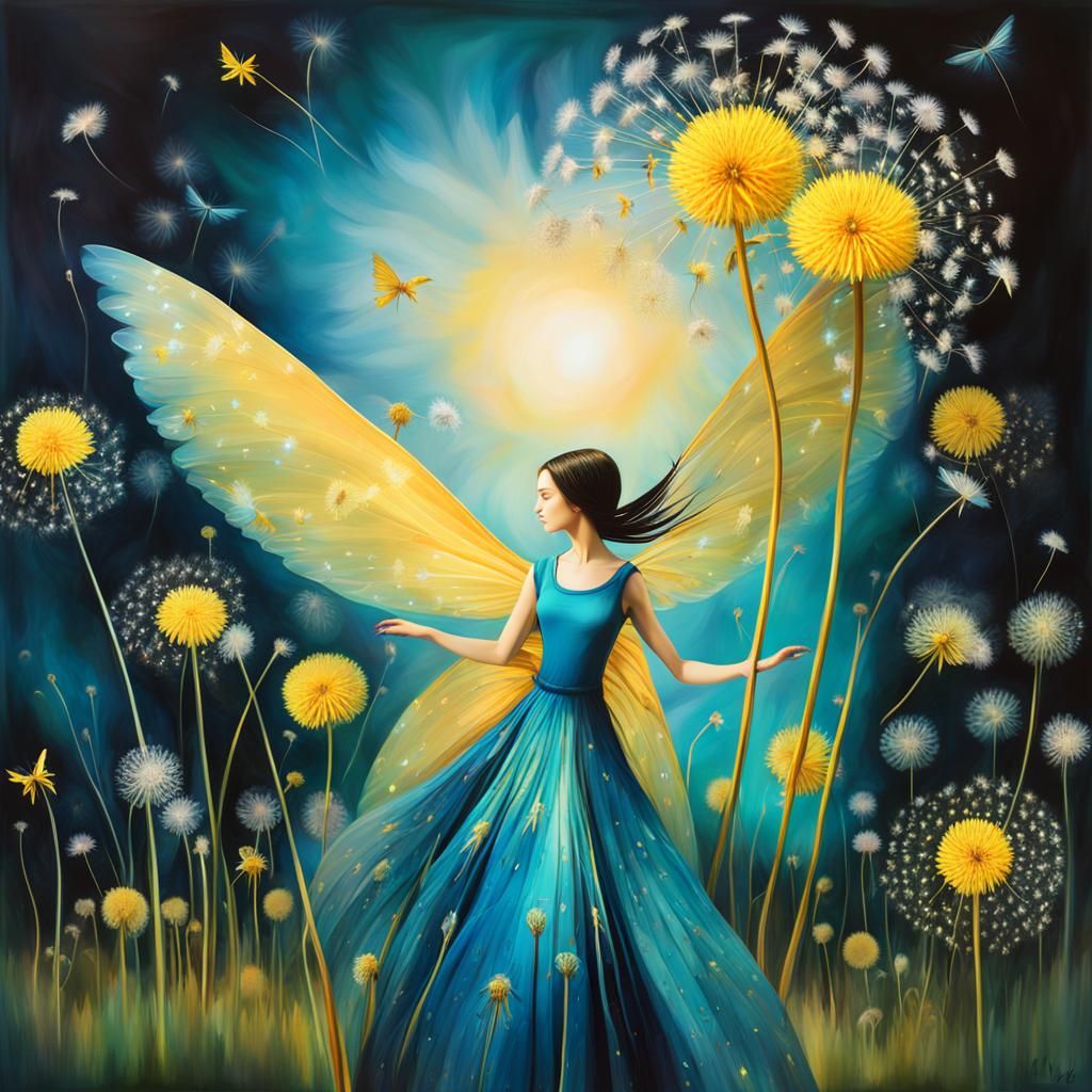 Fairies in Dandelion Dreamscape: Surreal Digital Art