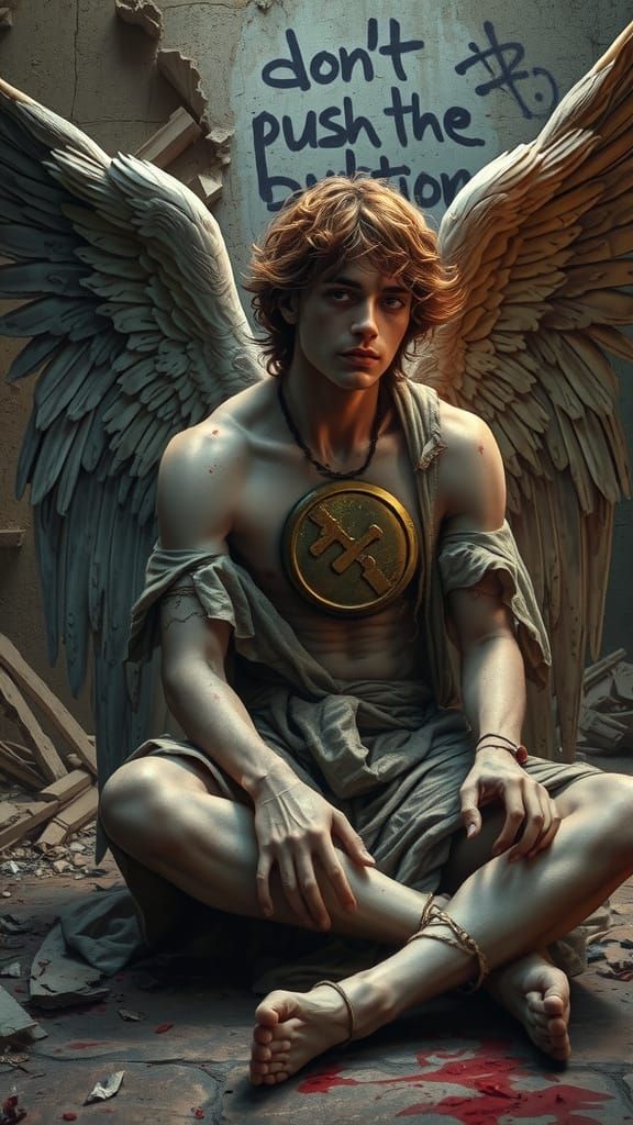 Tired Angel of Ruin in Hyper-Realistic Detail