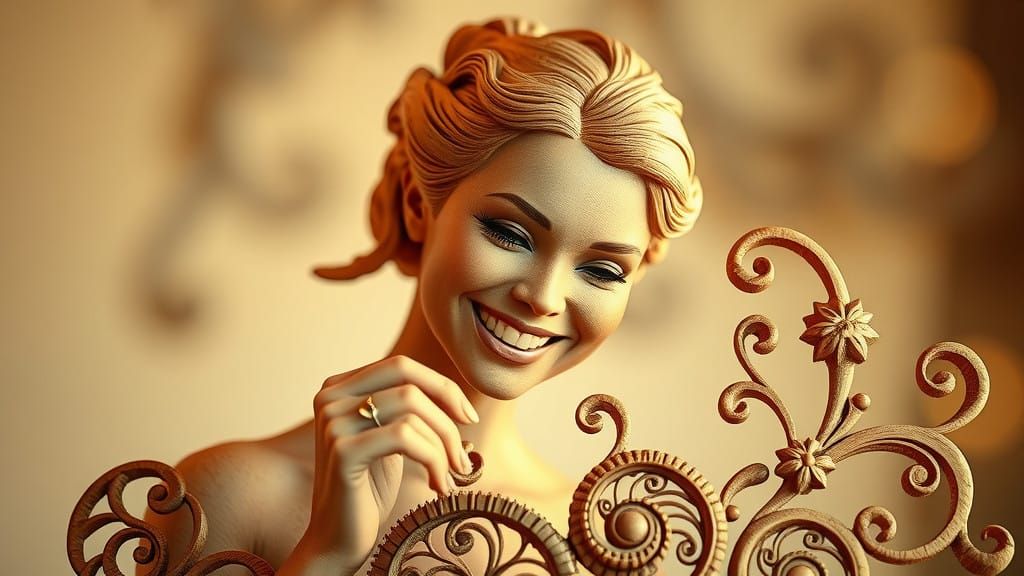 Margot Robbie Whimsy Sculpture in Wood Pencil Style