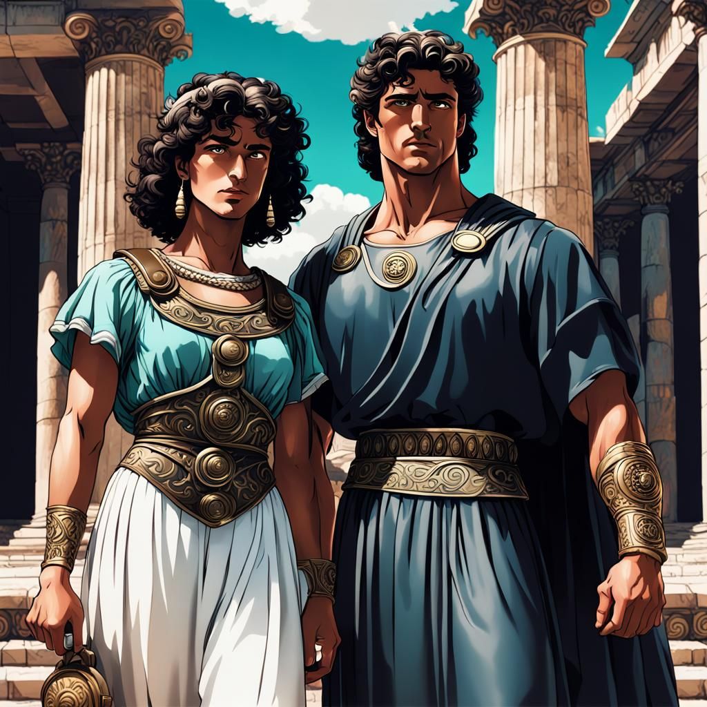 Beautiful Roman Couple in Pompeii, Art Nouveau Style