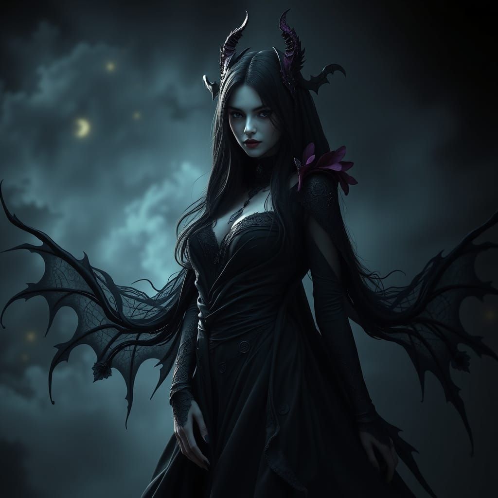 Mysterious Gothic Vampire in Elegant Black Attire