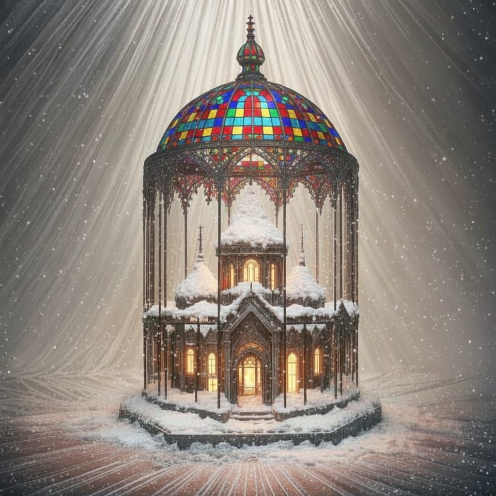 Surreal Winter World Inside Victorian Glass Cloche