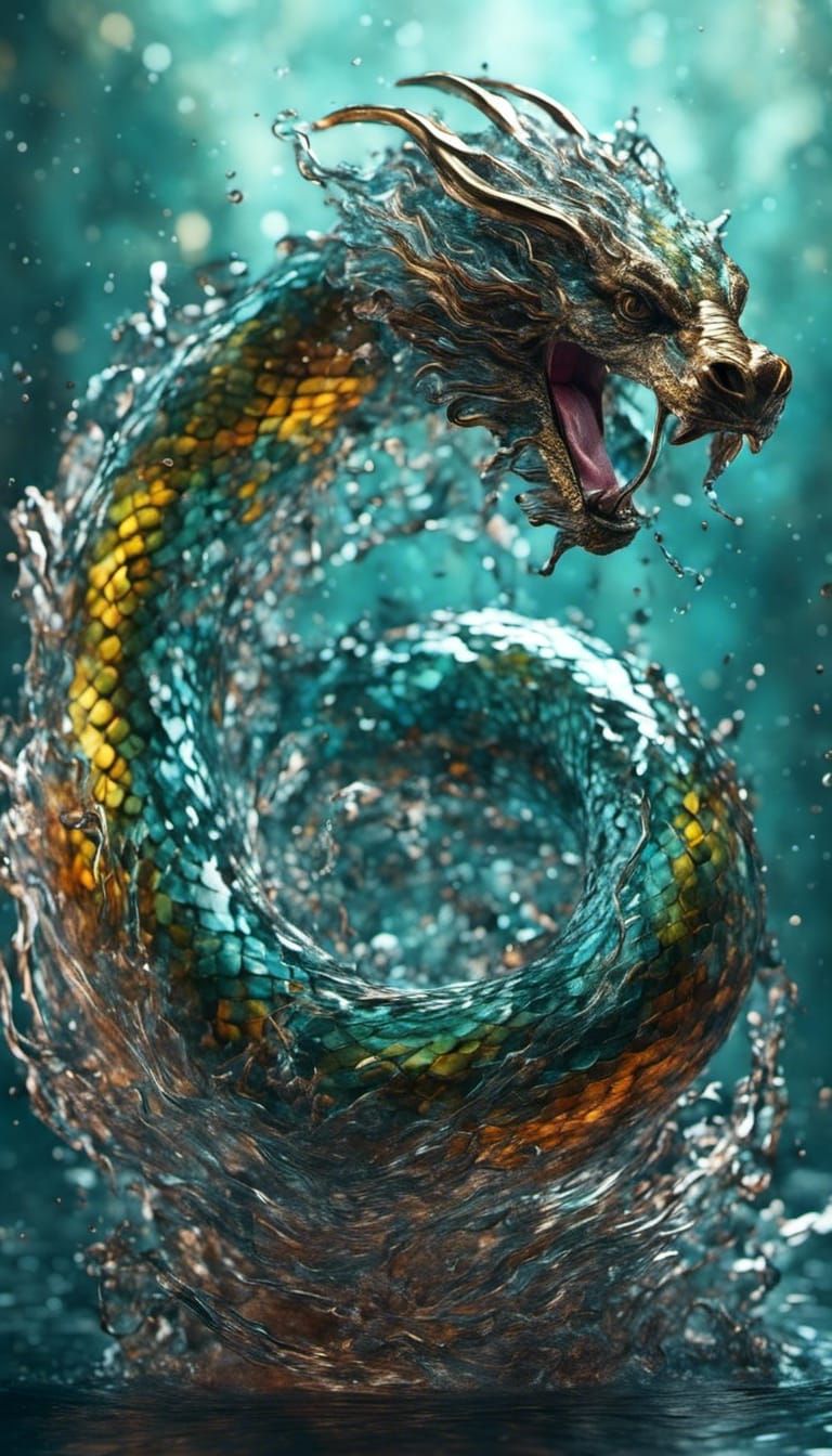Glass Serpent Leaping from Water in Hyperrealistic Style