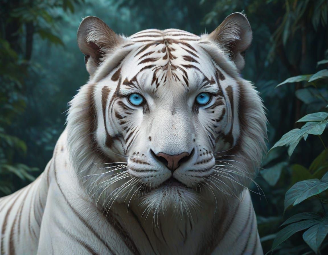 Majestic White Bengal Tiger in Fantastical Jungle